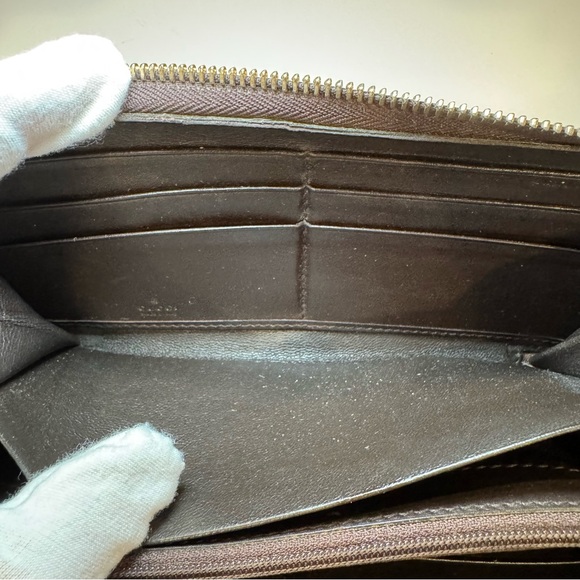 Gucci Sukey Zip Around Wallet In Dark Brown Leather W Goldtone GG Logo - Picture 11 of 16